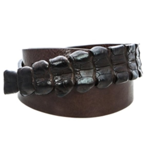 RK New York Skinny Crocodile/ Leather Belt BROWN
